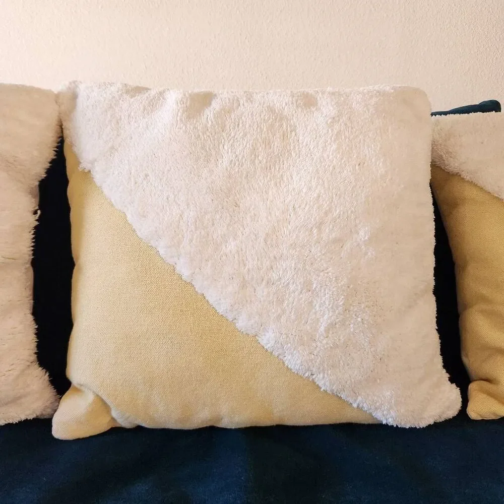 Scott living cream golden fuzzy textured decorative pillows 19x17 couch pillow s
